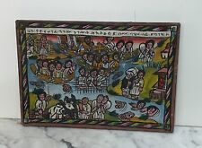 OLD ETHIOPIAN ORTHODOX CHRISTIAN FOLK ART PAINTING ON CANVAS OF A BIBLICAL STORY picture