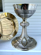 + Antique French Silver Chalice & Paten Set + Jesus, Mary, Joseph + (CU714) + picture
