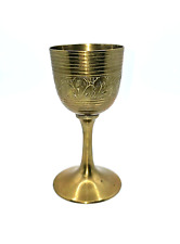 Vintage Solid Brass Etched Antique Chalice Goblet Cup picture