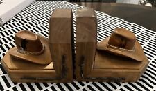 Vintage Wood Western Style Bookends Cowboy Hats with Feathers picture