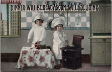 1910s Little Bakers / Greetings Postcard 