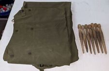 Vintage US Army Temporary Canvas Shelter with Wood Stakes Approx 52