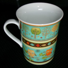 Vintage Whimsical Debbie Mumm Owl Blue Green Mug 3.5