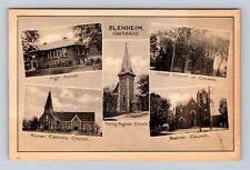 Blenheim Ontario- Canada, Churches And High School, Antique, Vintage Postcard picture