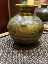 Tibetan Antique Primitive Hollywood Regency Bohemian Hammered Brass Bud Vase picture