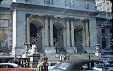 sl44  Original Slide 1950's Red Kodachrome NY City public library cars 390a picture