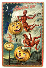 Halloween Postcard Tuck #160 Devils and Pumpkins JOL picture