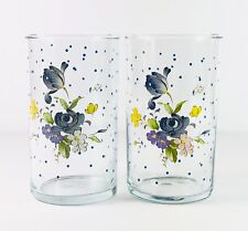 2 Libbey Fruit Juice Glasses Blue Dots Floral Spray 6 oz 4