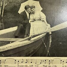 Antique Postcard Semi-Photo Song Series Couple in Row Boat RPPC Real Photo 1908 picture