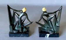Pair Extremely Rare Vintage German Art Deco Bronze Gilded Spelter Bookends picture