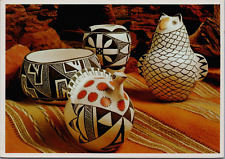 Acoma Pueblo Pottery New Mexico Geometric Designs Bird Pots Black White Patterns picture
