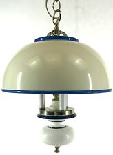 Vintage Enamel Ceramic 3 Light Hanging Light Fixture Chandelier Blue Gold Cream picture