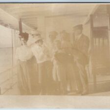 ID'd c1900s Group Portrait Steamship Boat RPPC Photo Aksew, Shewmaker Colby A214 picture