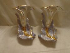 KASS USA LILY VASE PAIR NICE COLOR MID CENTURY TABLE DECOR IRRIDESCENT PORCELAIN picture