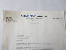 1959 Champion Carriers Letter Letterhead Document Truck Construction Equipment + picture