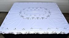 Vintage Battenberg Tape Lace White w Scalloped Cotton Tablecloth 66 x 80 picture