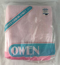 Vintage Owen Fleece Crib Blanket Pink Receiving 36 x 45 USA Baby Doll  picture
