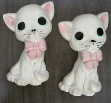 Pair 1972 Vintage Miller Chalkware Cats Pink White Black Chalkware Plaques GVC picture