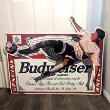 Vintage Anheuser Busch 1996 Budweiser Beer Soccer Embossed Metal Sign picture