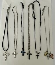 Lot Of 6 Cross Necklaces Religious Rhinestones Stained Glass Faith picture