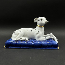 VTG Antique Staffordshire Style Spotted Dalmation Dog Blue Cushion Figurine picture