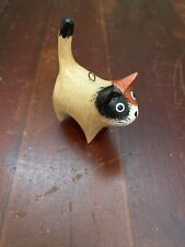 Vintage Wooden Carved Hand Painted Christmas Ornament Calico Cat Kitty Decor picture