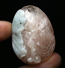 96Ct Natural Two color symbiosis Beryl Crystal Carving Quartz Pendant Polished picture