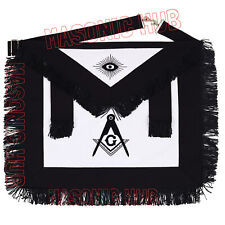 Handmade 100% Lambskin Master Mason Funeral Apron in Black with Reverent Fringe picture