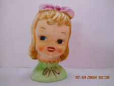 Vintage  Girl head Wall Pocket Pink Bow picture