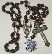 Vintage Brown Wood Rosary Italy Double Wired Unbreakable picture