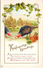 c1910s Thanksgiving Greetings Turkey Birds Pineapple Farm Unused Postcard 462b picture