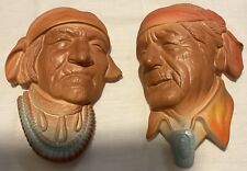 Pair Of Native American Indian Western Chalkware picture
