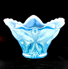 Antique Dugan Glass Wheel & Block Blue Opalescent Flared Out Bowl 1900-10 *As IS picture