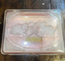 Vintage MCM Hommer Mfg Hard Plastic Marbled Pink White Kitten Sewing Jewelry Box picture