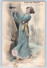 Berlin Germany Postcard Easter Pretty Woman With Plate c1905 Posted Antique picture