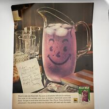 1960 Kool Aid Grape PRINT AD Smiling Glass Pitcher Instant Drink Vintage 60's picture