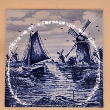Royal Delft Hand Painted Blue / White Windmill Boat Landscape 6