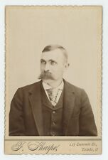 Antique Circa 1880s Cabinet Card Handsome Dashing Man Large Mustache Toledo, OH picture