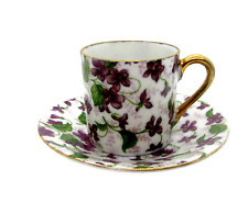 Vintage Chintz Purple Violet Demitasse Teacup and Saucer Number 10027 picture
