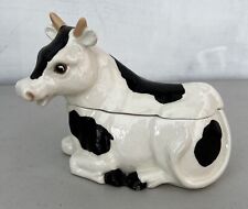 Vintage 1988 Black & White Cow Ceramic Cookie Jar by Diana picture