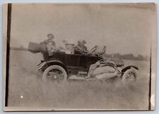 RPPC Going Fishin in Auto~Big ? Soda Crackers Crate~Nice Quilts~Lantern~Big Bags picture