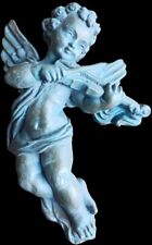 Vintage Wall Hanging Cherub Playing Violin, Aged Gold And Green Faux Patina, SM picture