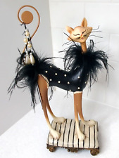 Enesco Fanciful Felines Cat Figurine Parisian Maid Feathers Polka Dots Scarce picture