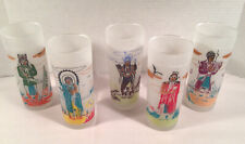 Set Of 5 Vintage Knox Oil Famous Oklahoma Indians Frosted Glasses picture