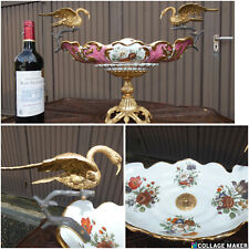 Vintage XL Spanish porcelain bronze birds Centerpiece vase bowl floral picture