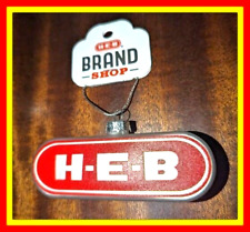 HEB Glass Ornament Grocery Store Logo Sign Red White TEXAS Holiday Christmas  picture