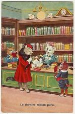 Postcard: Vintage Print - Stylish Cat at a French Bookstore 