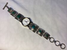 Lovely Vintage Navajo Native American EL TOM Sterling Silver Malachite Watch picture