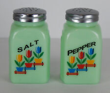 Jadeite Green Glass Depression Style Tulip Salt & Pepper Shakers Reproduction picture