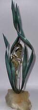 Vintage Metal Seahorses & Grasses Sculpture Stone Stand Handmade Artist Signed picture